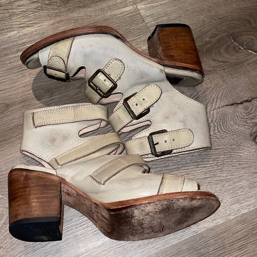 freebird Cream Multi-Strap Buckle Ankle Booties